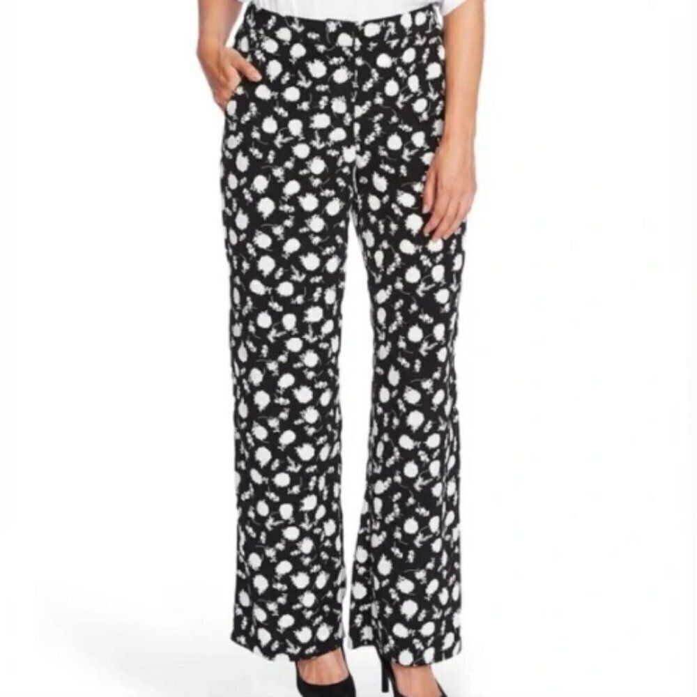 NEW Vince Camuto Black White Floral Wide Leg Pants Sz.14